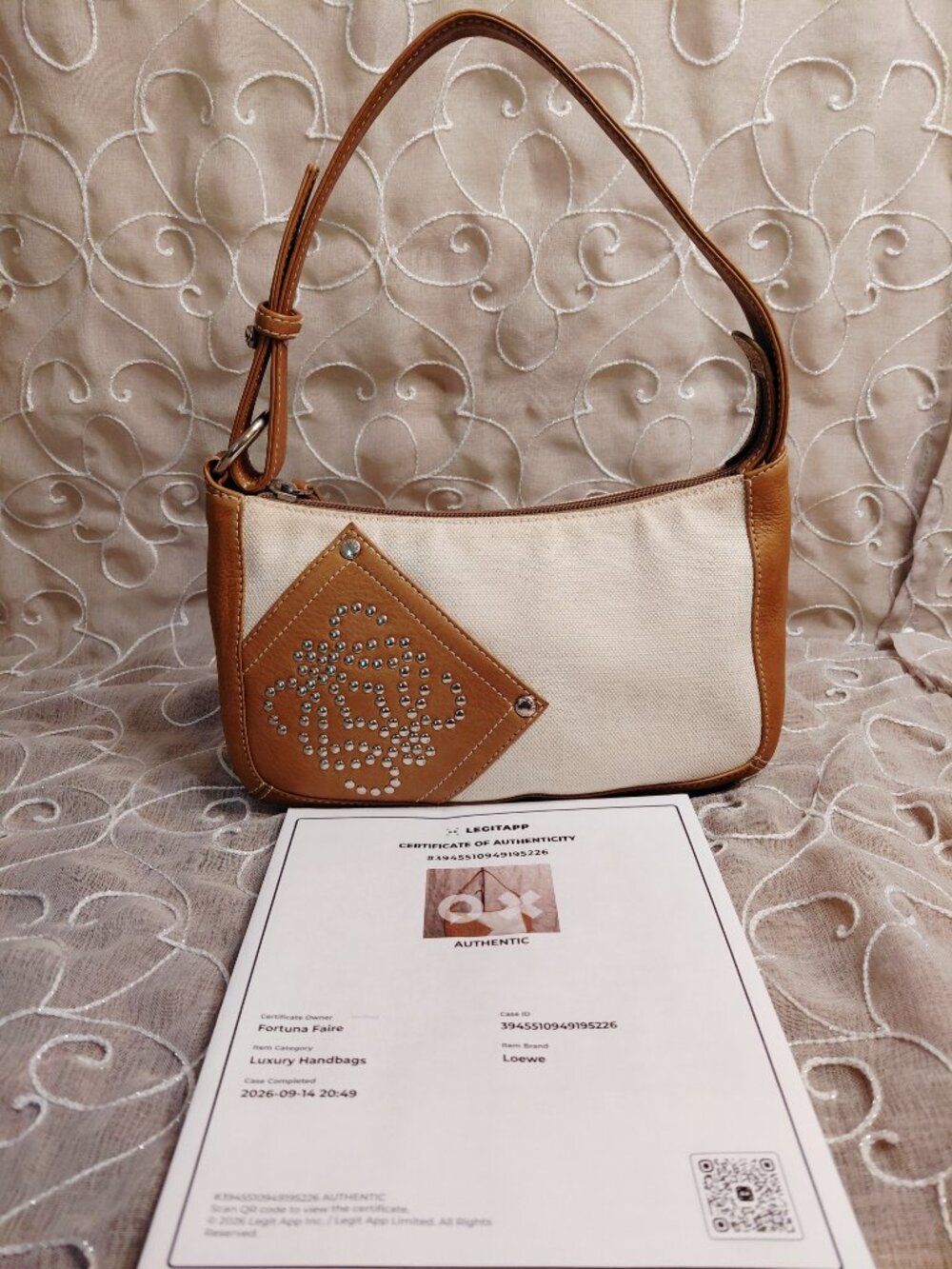 Vintage Loewe Studded Anagram Canvas Leather Shoulder Bag - Picture 11 of 11